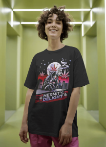 city scape design t-shirt modeled
